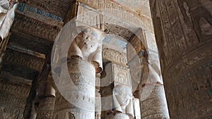 Beautiful interior of the Temple of Dendera or the Temple of Hathor. Egypt, Dendera, Ancient Egyptian temple near the city of Ken.