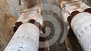 Beautiful interior of the Temple of Dendera or the Temple of Hathor. Egypt, Dendera, Ancient Egyptian temple near the city of Ken.