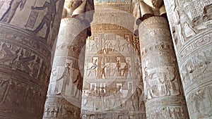 Beautiful interior of the temple of Dendera or the Temple of Hathor. Egypt, Dendera, near the city of Ken.