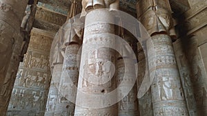 Beautiful interior of the temple of Dendera or the Temple of Hathor. Egypt, Dendera, near the city of Ken.