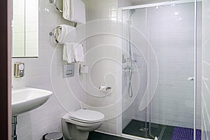 Beautiful interior in white color of bathroom in a modern house