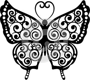 Beautiful intricate black and white ornamental outline vector butterfly illustration