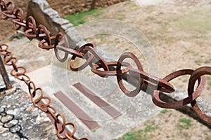 Beautiful iron chain used as railings in Frias Castle, Merindades, Burgos, Spain