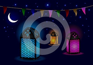 Beautiful Islamic Lamps with Crescent and Stars