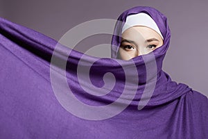 beautiful islamic young woman. beauty girl in hija photo