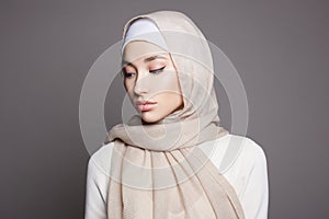 beautiful islamic young woman with Make-up. beauty girl in hijab