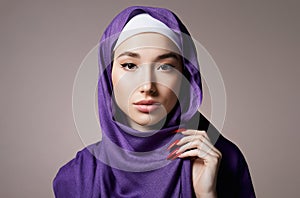beautiful islamic young woman with Make-up. beauty girl in hijab