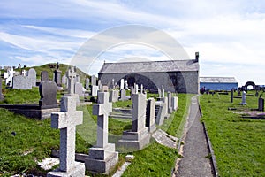 Beautiful island of Anglesey. Landscape with small chapel of saint Patrick.