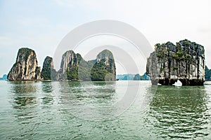 Beautiful island landscape of Halong Bay the UNESCO world heritage site in Vietnam.