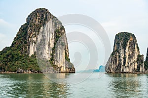 Beautiful island landscape of Halong Bay the UNESCO world heritage site in Vietnam.