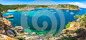 Beautiful island panorama view of bay with yachts at Portals Vells beaches, Majorca, Spain photo