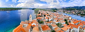 Beautiful Island Rab in Croatia. Townscape panorama from belltower photo