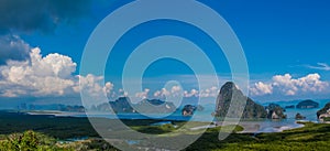 Beautiful islands bay viewpoint in Thailand long panorama