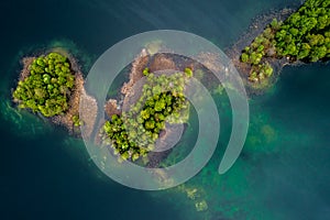 Beautiful islands with forest, flight aerial