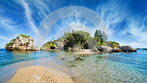 Beautiful Isola Bella small island near Taormina, Sicily, Italy