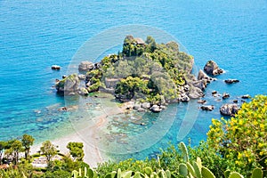 Beautiful Isola Bella small island near Taormina, Sicily, Italy