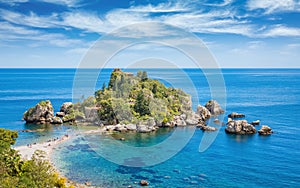 Beautiful Isola Bella, small island near Taormina, Sicily, Italy