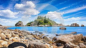 Beautiful Isola Bella small island near Taormina, Sicily, Italy