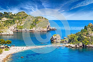 Beautiful Isola Bella, small island near Taormina, Sicily, Italy