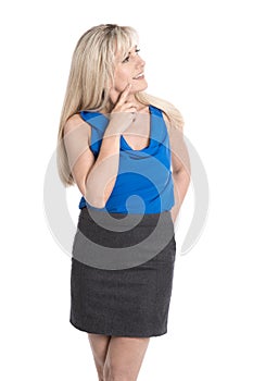 Beautiful isolated attraktive businesswoman looking sideways.