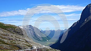 Beautiful Isterdalen valley from the top of Trollstigen, Trolls Path, a popular serpentine mountain road.