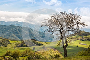 Beautiful Italian Countryside Landscape over Rolling Hills and B