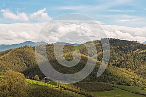 Beautiful Italian Countryside Landscape over Rolling Hills and B