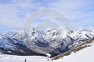 Beautiful Italian mountain peaks from Sauze D\'Oulx ski resort