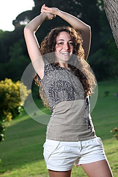 Beautiful italian smiling girl, long hair style