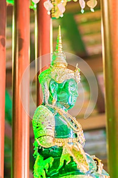 Beautiful jade Buddha image at Wat Phra Kaew, Chiang Rai, Thailand. Wat Phra Kaew is the original home of the translucent green