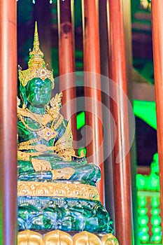 Beautiful jade Buddha image at Wat Phra Kaew, Chiang Rai, Thailand. Wat Phra Kaew is the original home of the translucent green