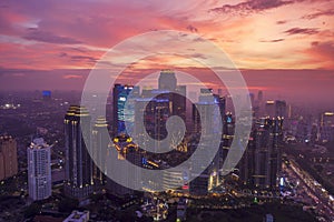 Beautiful Jakarta cityscape under red cloud