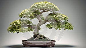 Beautiful Japanese Acer buergerianum bonsai plant in a studio white background