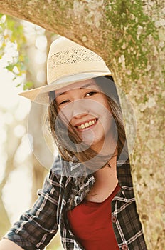 Beautiful japanese descendant woman on a nature scene