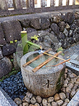 Beautiful japanese fountain with water