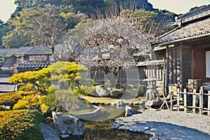 Beautiful Japanese Garden inside Sengan-en in Kagoshima, Japan