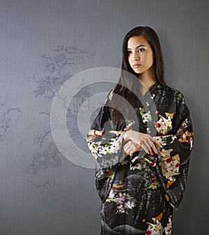 Beautiful Japanese girl in kimono