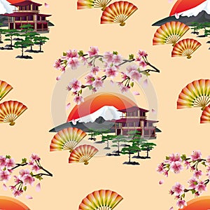 Beautiful Japanese seamless pattern with sakura