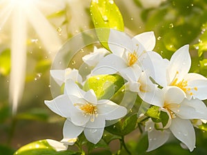 a beautiful jasmine flower in sunrise