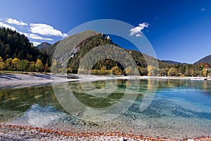 Beautiful Jasna lake at Kranjska Gora in Slovenia photo