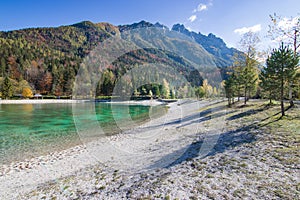 Beautiful Jasna lake at Kranjska Gora in Slovenia photo