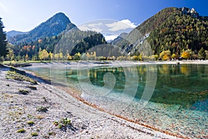 Beautiful Jasna lake at Kranjska Gora in Slovenia photo