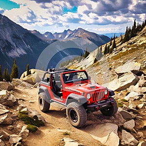 Beautiful Jeep wrangler on the Mountain, Generative AI