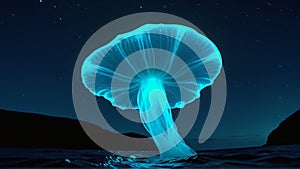 Beautiful jellyfish in the ocean at night. 3d rendering