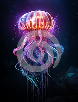 beautiful Jellyfish with trailing tentacles glowing in the dark Background Digital Paper clipart