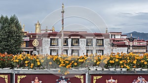 The beautiful Jokhang temple. The Buddhist Temple in Barkhor Square is considered the most sacred and important temple in Lhasa