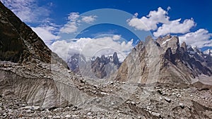 Beautiful K2 and Broad Peak from Concordia in the Karakorum Mountains PakistanMitre mountain peak at Concordia camp, K2 trek, Paki