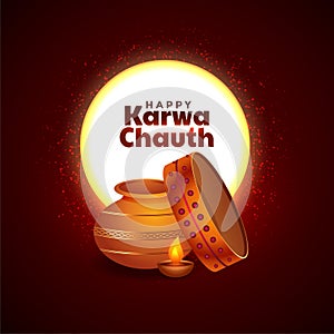 Beautiful karwa chauth festival card design with decorative elements