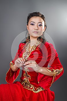 Beautiful kazakh woman in national costumeâ€“ stock image