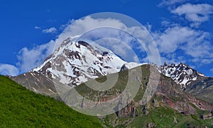 Beautiful Kazbek Mountain near Stepantsminda town.